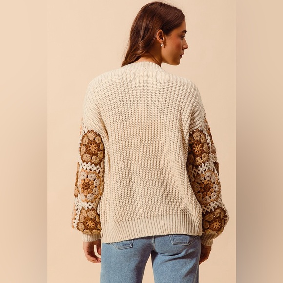 Beige ivory Flower floral granny embroidered cardigan boho bohemian sweater - Picture 11 of 16